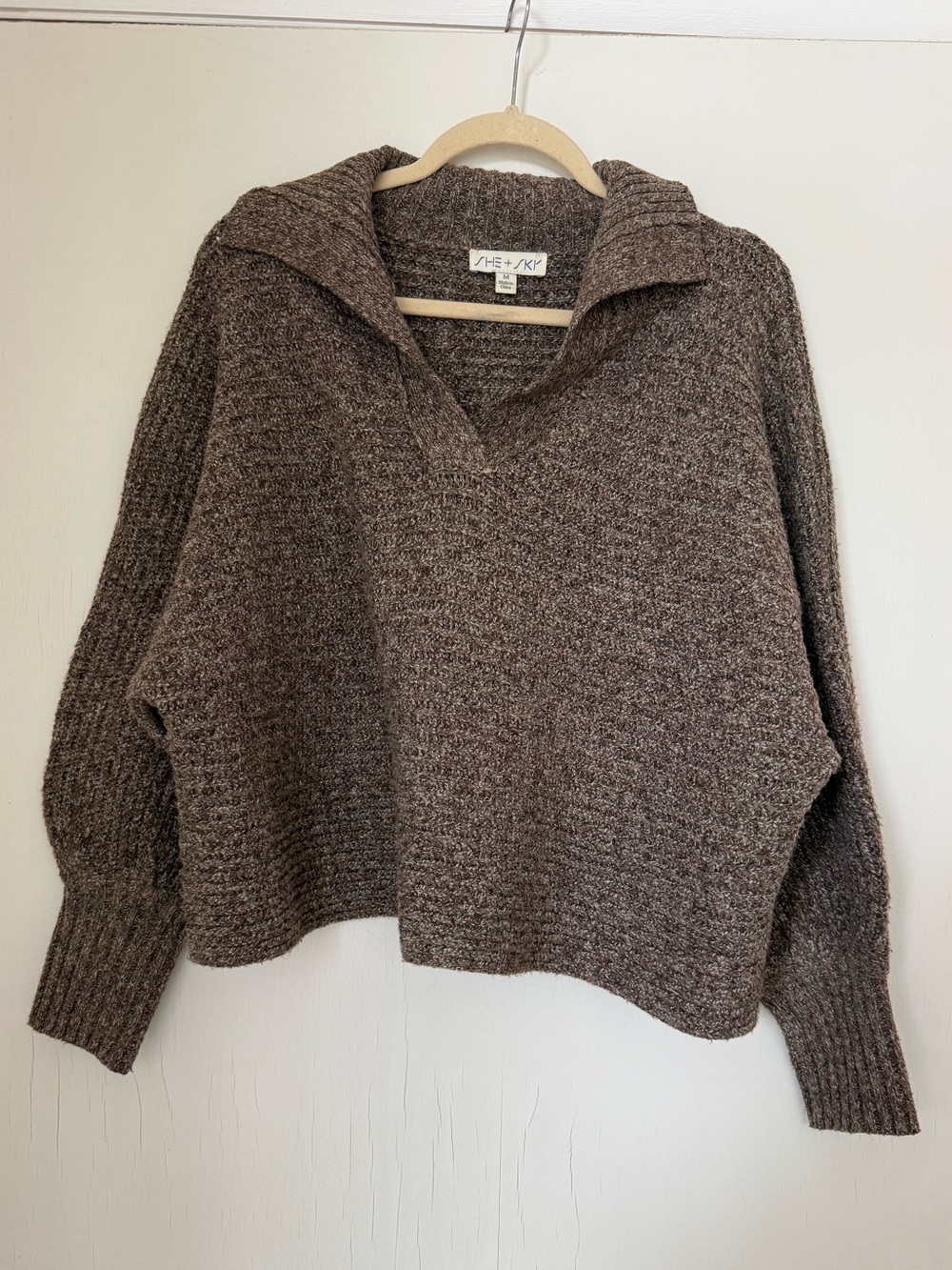 She + Sky Chunky Brown Collared Knit Sweater